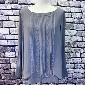 White House Black Market Split Back Gray Blouse Size 12
